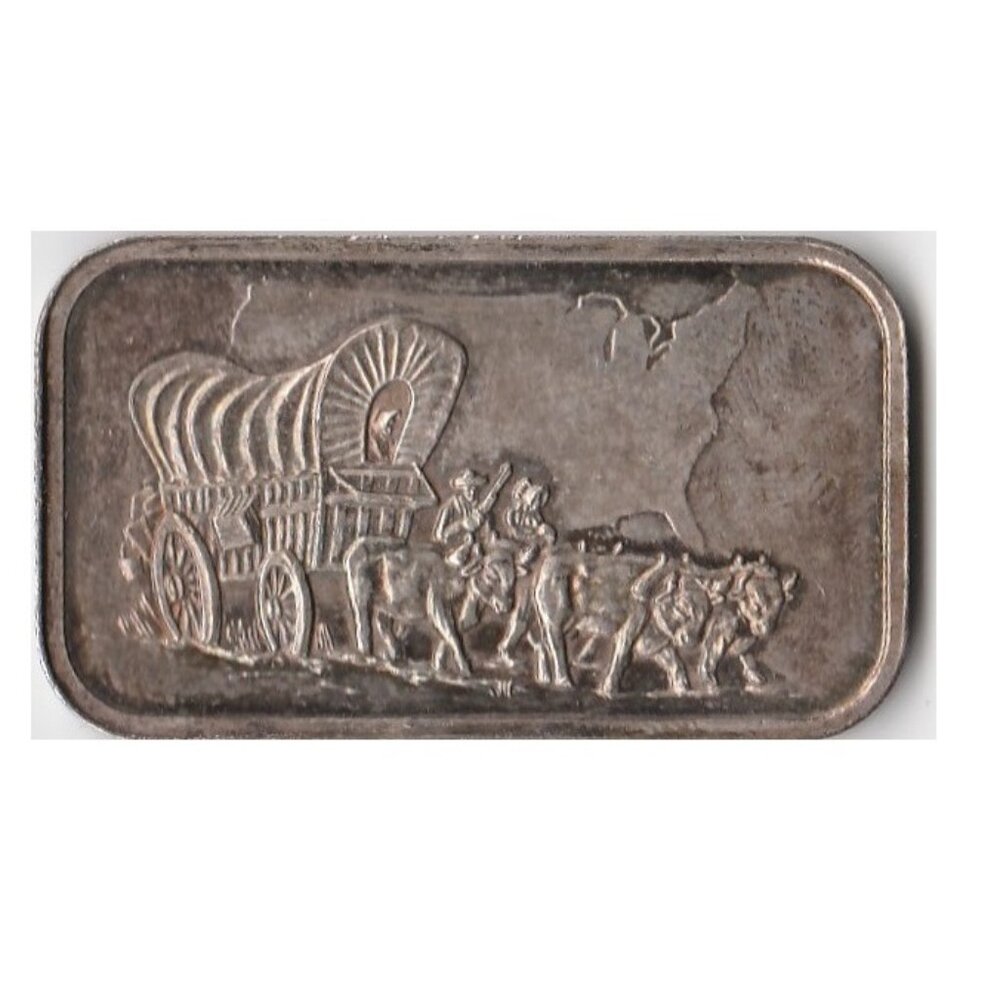 SilverTowne 1 oz SILVER Bar Covered Wagon & US Map Design Pioneer Art Bar